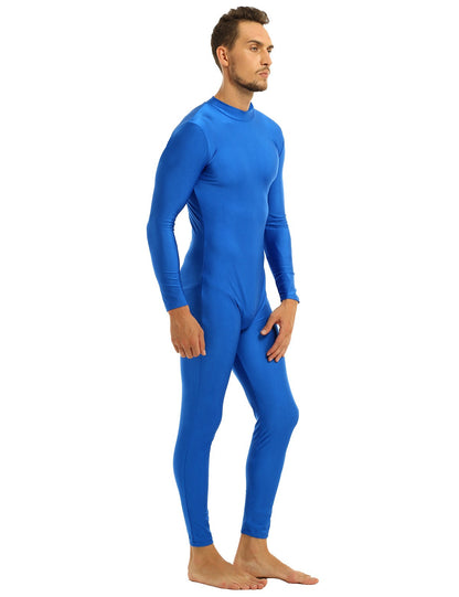 Mens Full Body Spandex Zentai Suit Black Long Sleeve Unitard Adult Zipper Back Footless Ballet Dancewear Bodysuit Costumes