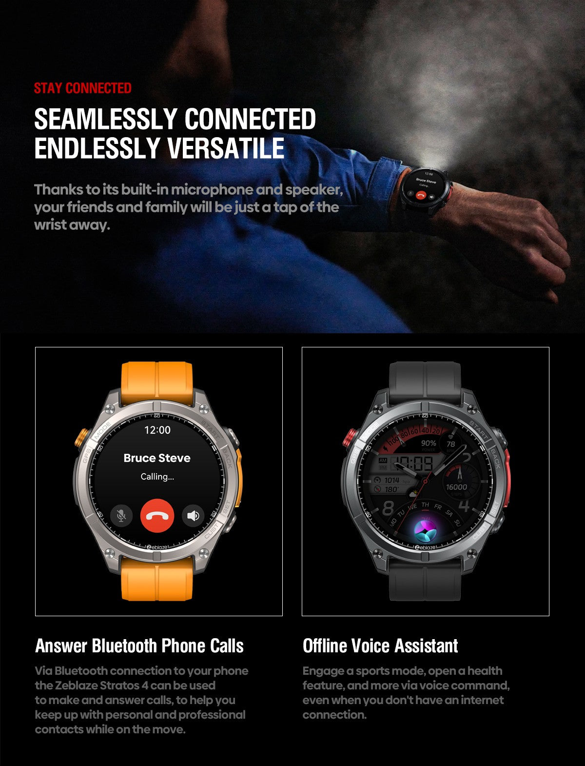 NOVO Smartwatch Zeblaze Stratos 4 GPS Tela AMOLED de 1.43 polegadas Bússola Integrada Altímetro Barométrico Lanterna Chamada de Voz