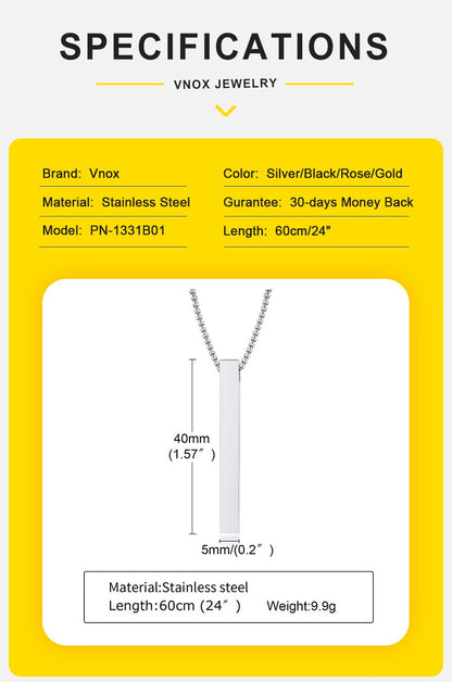 Vnox Colares de Barra Vertical 3D para Homens, Pingente Geométrico de Aço Inoxidável em Camadas, Corrente Cubana de Corda de Trigo em Camadas, Colar Masculino