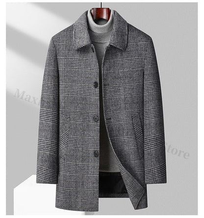 Maxbarley Winter Down Coat Lightw Luxurious Detachable Lining Working Cold Proof Overcoat Mens Mid Length Warm Woolen Trench