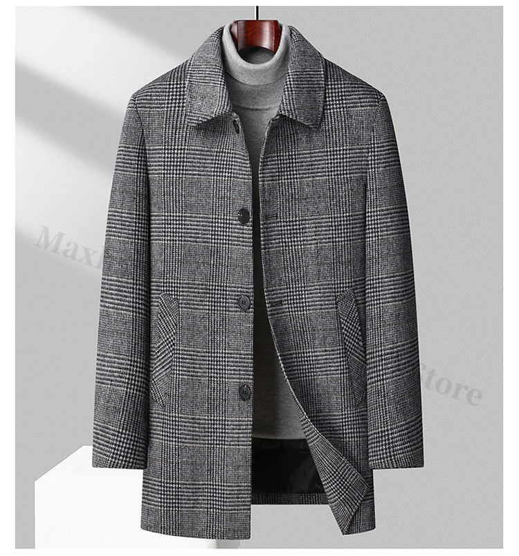 Maxbarley Winter Down Coat Lightw Luxurious Detachable Lining Working Cold Proof Overcoat Mens Mid Length Warm Woolen Trench