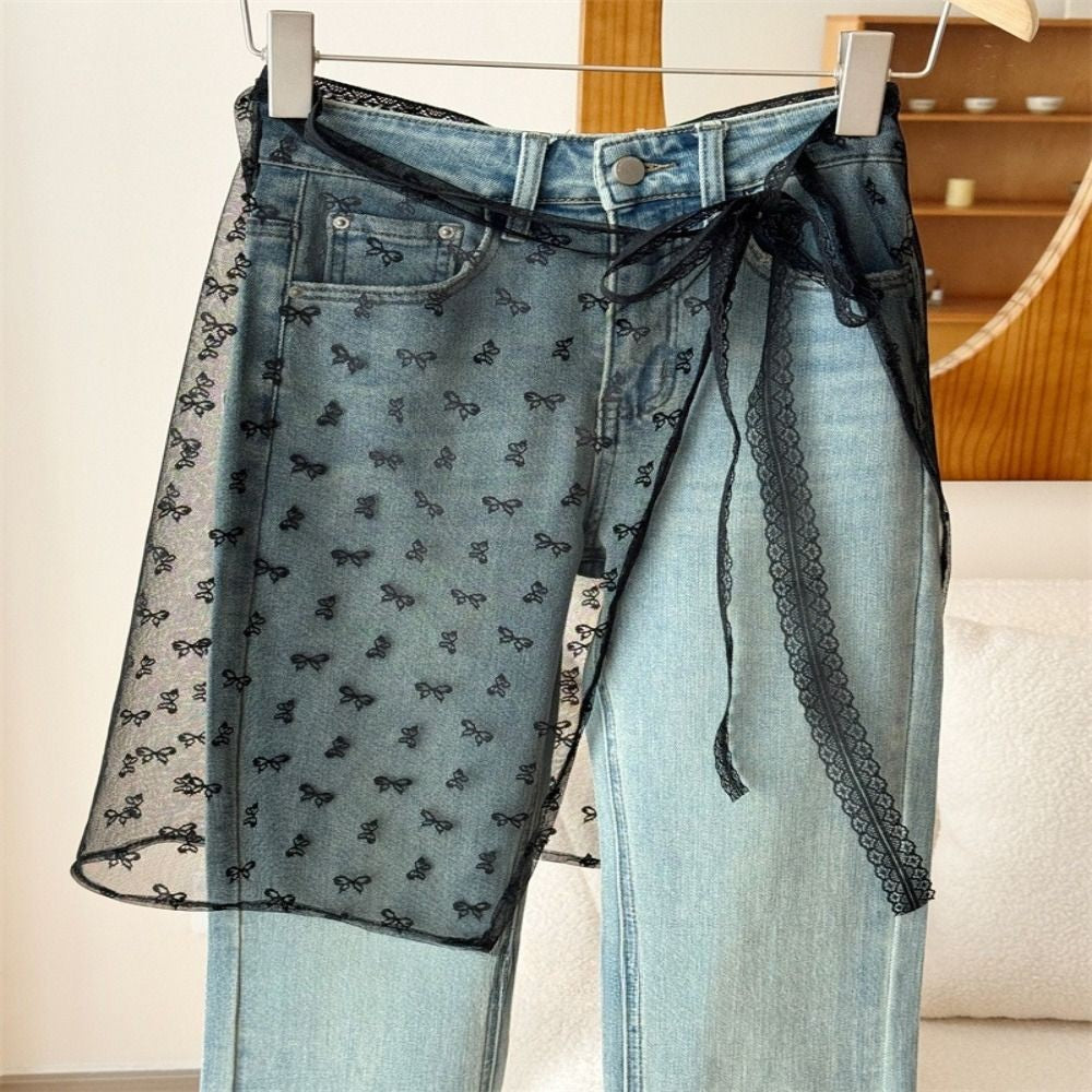 Fashion Lace Lace Layered Gauze Skirt Korean Version Unique Floral Skirt Lace Up