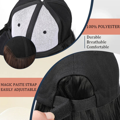 Boné de Beisebol com Extensões de Cabelo Sintético, Resistente ao Calor, 25 cm, Peruca Curta Lisa Ajustável Estilo Bob em Boné para Uso Diário Feminino