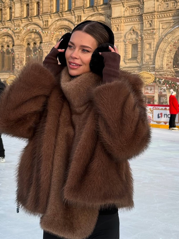 Women Solid Faux Fur Vest Crop Top Fashion Turtleneck Fluffy Short Tank Tops 2025 Winter Lady Elegant Sleeveless Jacket Coat