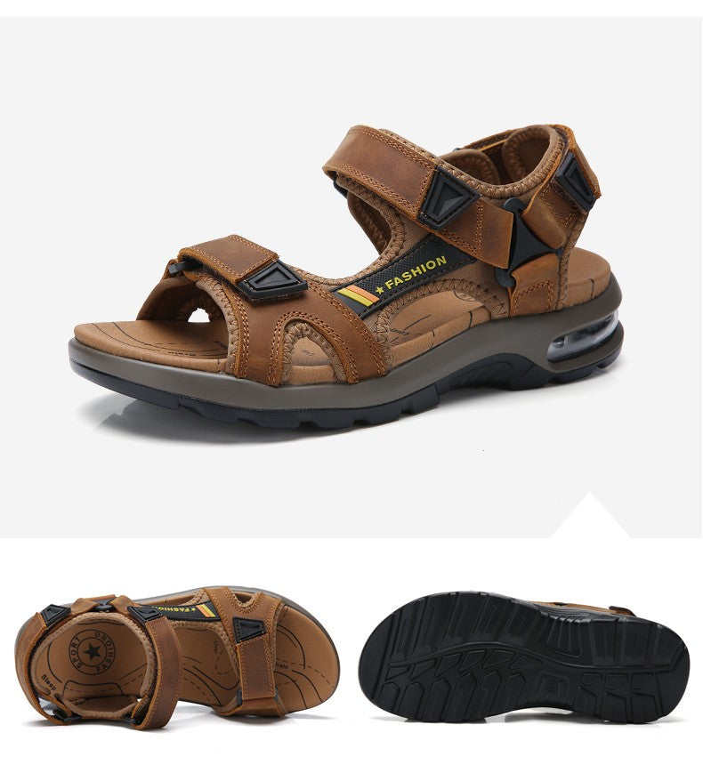 Fashion Men's Sandals Summer Soft Beach Flip Flop Comfortable Genuine Leather Sandals Outdoor Men Roman Sandals Size 46