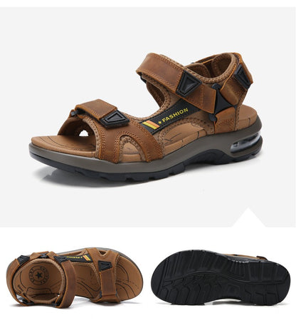 Fashion Men's Sandals Summer Soft Beach Flip Flop Comfortable Genuine Leather Sandals Outdoor Men Roman Sandals Size 46