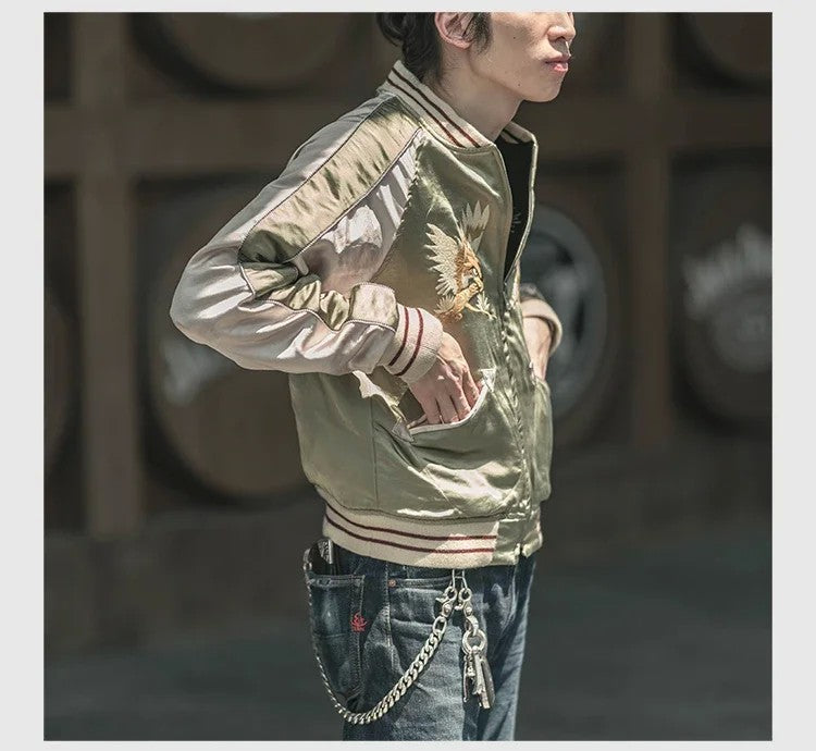 Non Stock Suka Reversible Souvenir Jacket Embroidered Sukajan Baseball Outerwear