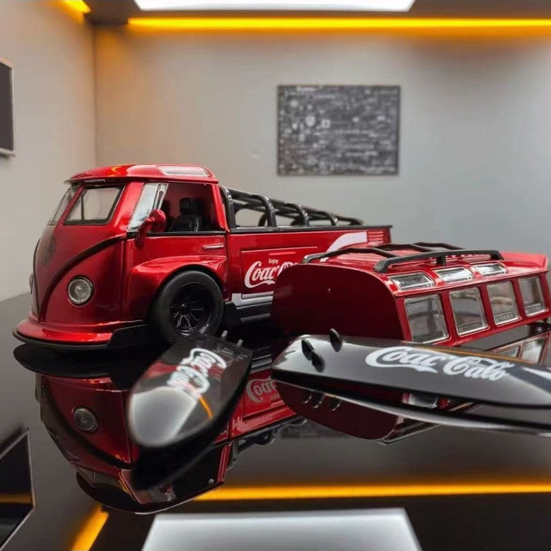 1:32 T1 Ônibus Modelo Som Luz Crianças Menino Brinquedo Veículo Colecionável Decoração de Casa Metal Miniatura Voiture