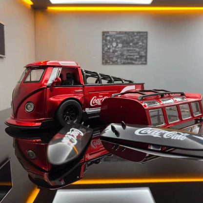 1:32 T1 Ônibus Modelo Som Luz Crianças Menino Brinquedo Veículo Colecionável Decoração de Casa Metal Miniatura Voiture