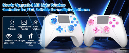 Game Controller For PlayStation 4/PS4 Pro/Slim/PS3/PC/IOS/Switch Wireless Gamepad,W/Turbo Dual Vibration 6-Axis Gyro 3.5mm Jack