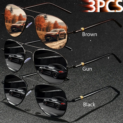 3 PCS Fashion Vintage Square Metal Frame Sunglasses Men Women Fishing Driving Luxury Brand Designer Sun Glasses  Eyewear UV400