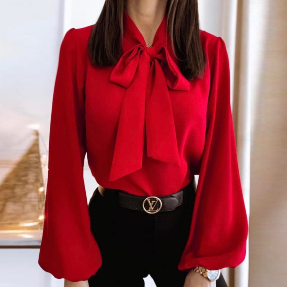 2025 Women Elegant Top, Loose Fitting Women Shirt, Spring Women Shirt 2024 Youth Women Fashion Trend, Red Long Sleeved Women Top