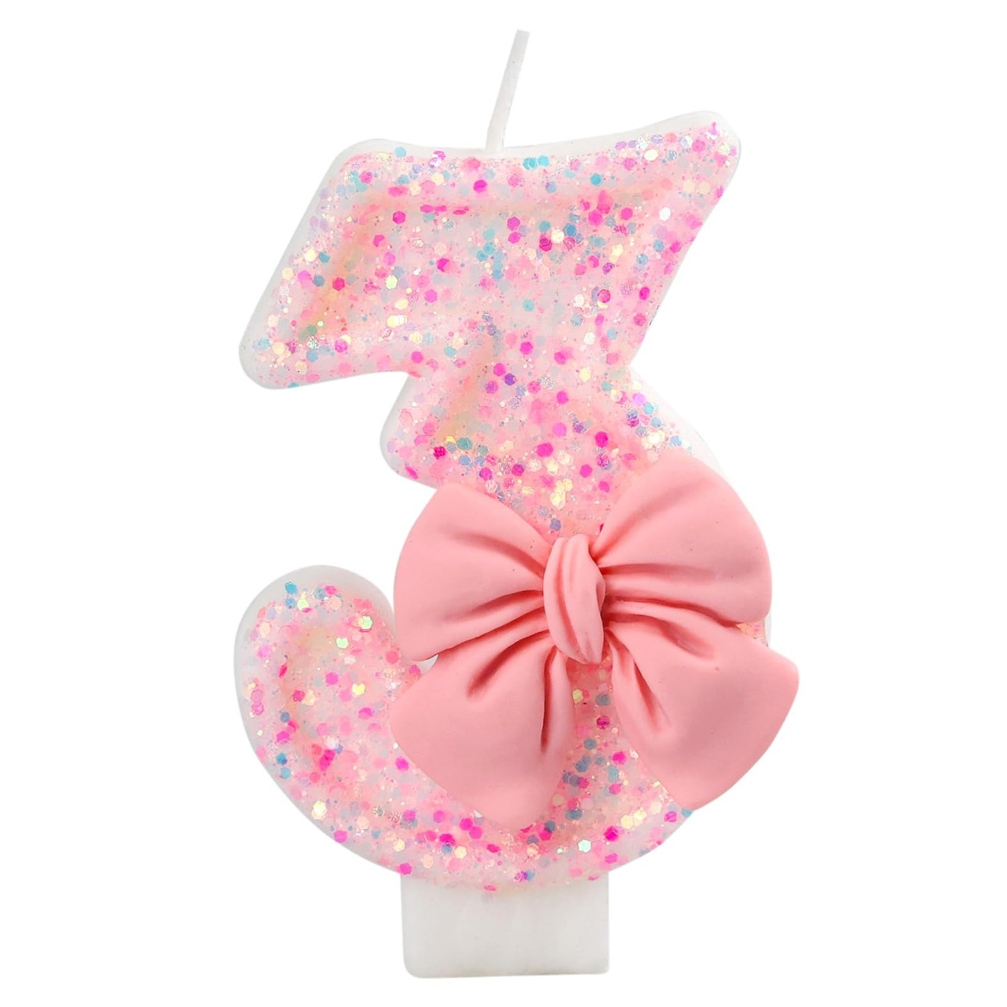 Pink Bow Number Candle Glitter Candle Cake Topper 0-9 for Birthday Anniversary Party Cake Decoration Gifts