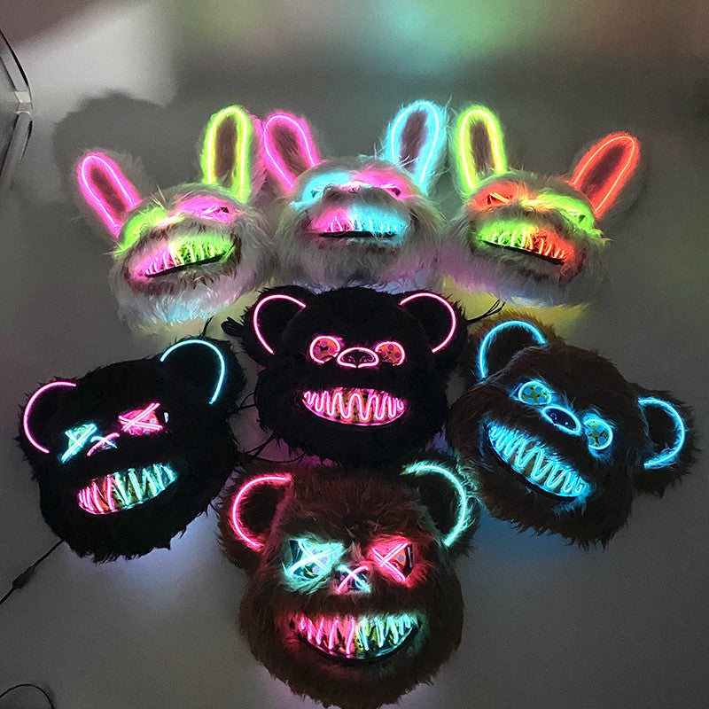 Hot Bloody Rabbit Bear Luminous LED Mask Halloween Horror Bunny Mask Carnival Party Props Cosplay Dress Up Headgear