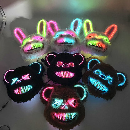 Hot Bloody Rabbit Bear Luminous LED Mask Halloween Horror Bunny Mask Carnival Party Props Cosplay Dress Up Headgear