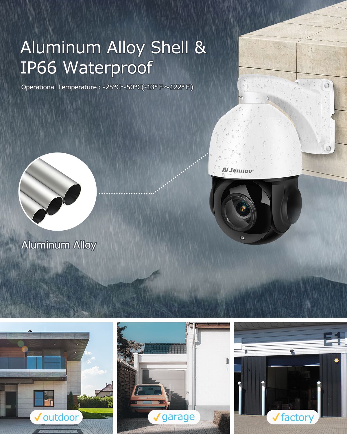 Câmera de Segurança Externa Jennov 360° 8MP PTZ POE IP 4K com Zoom Óptico de 30X e Visão Noturna IR CCTV