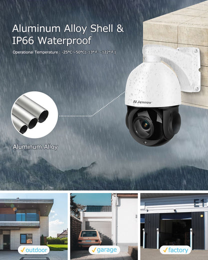 Câmera de Segurança Externa Jennov 360° 8MP PTZ POE IP 4K com Zoom Óptico de 30X e Visão Noturna IR CCTV