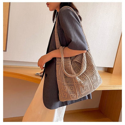 Bohemian Crochet Tote Bag for Women Handwoven Macrame Shoulder Bag with Hollow Knit Design Elegant Christmas Gift for Her, Beach