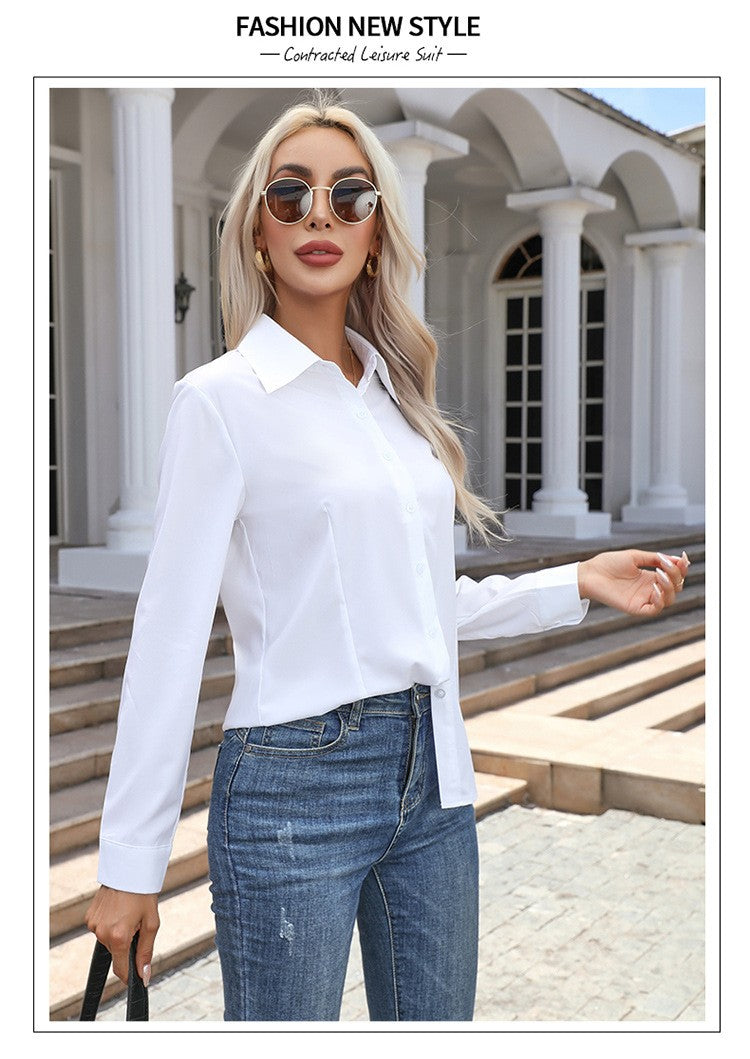 1pcs Woman Spring Autumn Solid color Shirts Lady Casual Long Sleeve Turn-down Collar Loose Shirt Female Fashion Temperament Tops