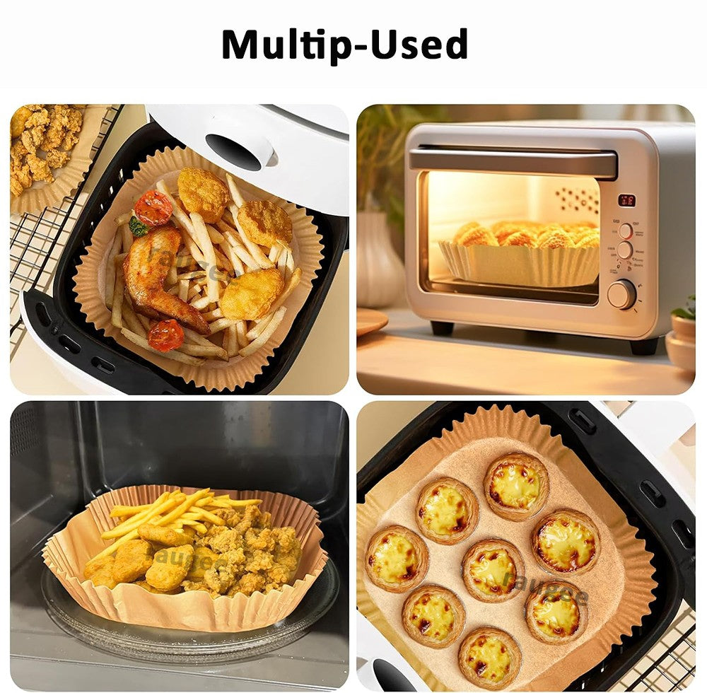100pcs Air Fryer Paper Liners Disposable Non-Stick Parchment Paper Waterproof Oil-Proof Square Round Liners for Baking Roasting