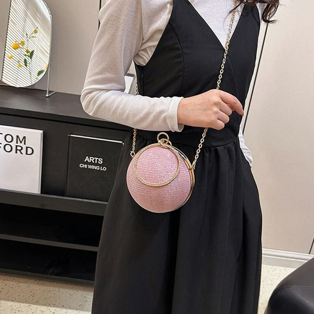 Fashion Circular Evening Bag Luxury Wedding Party Shoulder Bags Elegant Rhinestone Decorative Chain Banquet Clutch Handbags