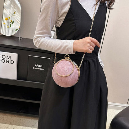 Fashion Circular Evening Bag Luxury Wedding Party Shoulder Bags Elegant Rhinestone Decorative Chain Banquet Clutch Handbags