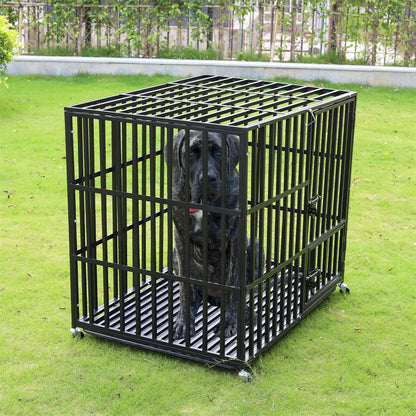 Caixa Grande Reforçada para Cães XXL Gaiola Resistente para Animais de Estimação Tubo Quadrado de Metal Canil Cercadinho com Rodas Traváveis e Bandeja