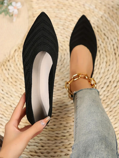 Women's Pointed Toe Flat Shoes Solid Color Knitted Slip on Shoes Casual Breathable Ballet Flats Women Flat Shoes Loafers Women