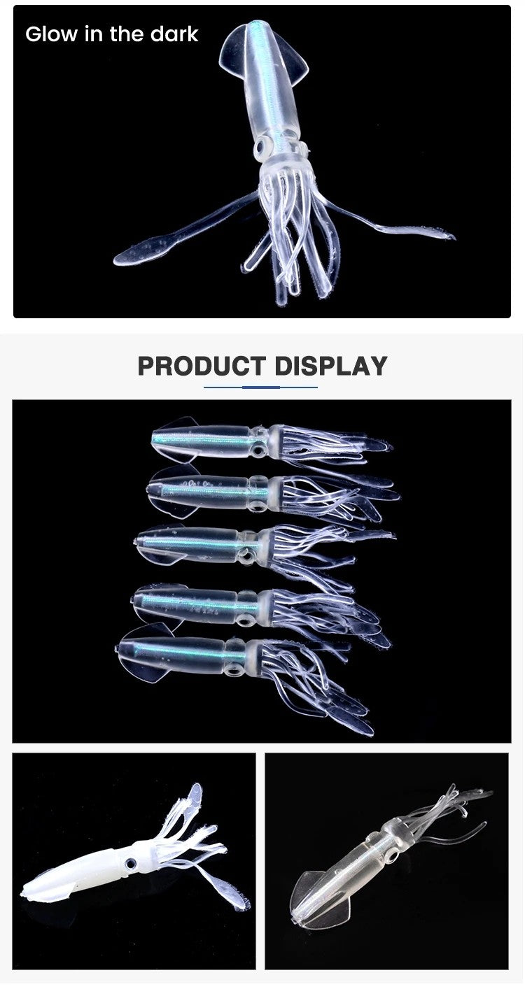 BURLE Luminous Soft Lures Mix Polvo Oleado Saias Macias Lulas Iscas Artificiais Lula Artificial Jig Iscas de Pesca Personalizadas