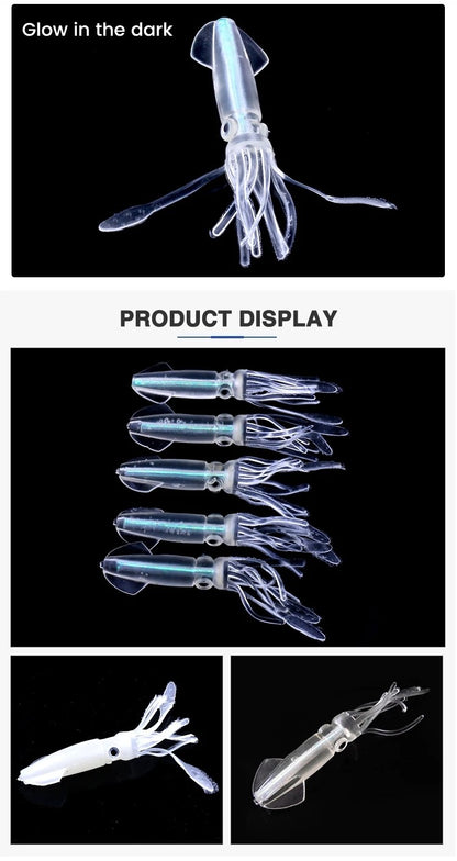 BURLE Luminous Soft Lures Mix Polvo Oleado Saias Macias Lulas Iscas Artificiais Lula Artificial Jig Iscas de Pesca Personalizadas