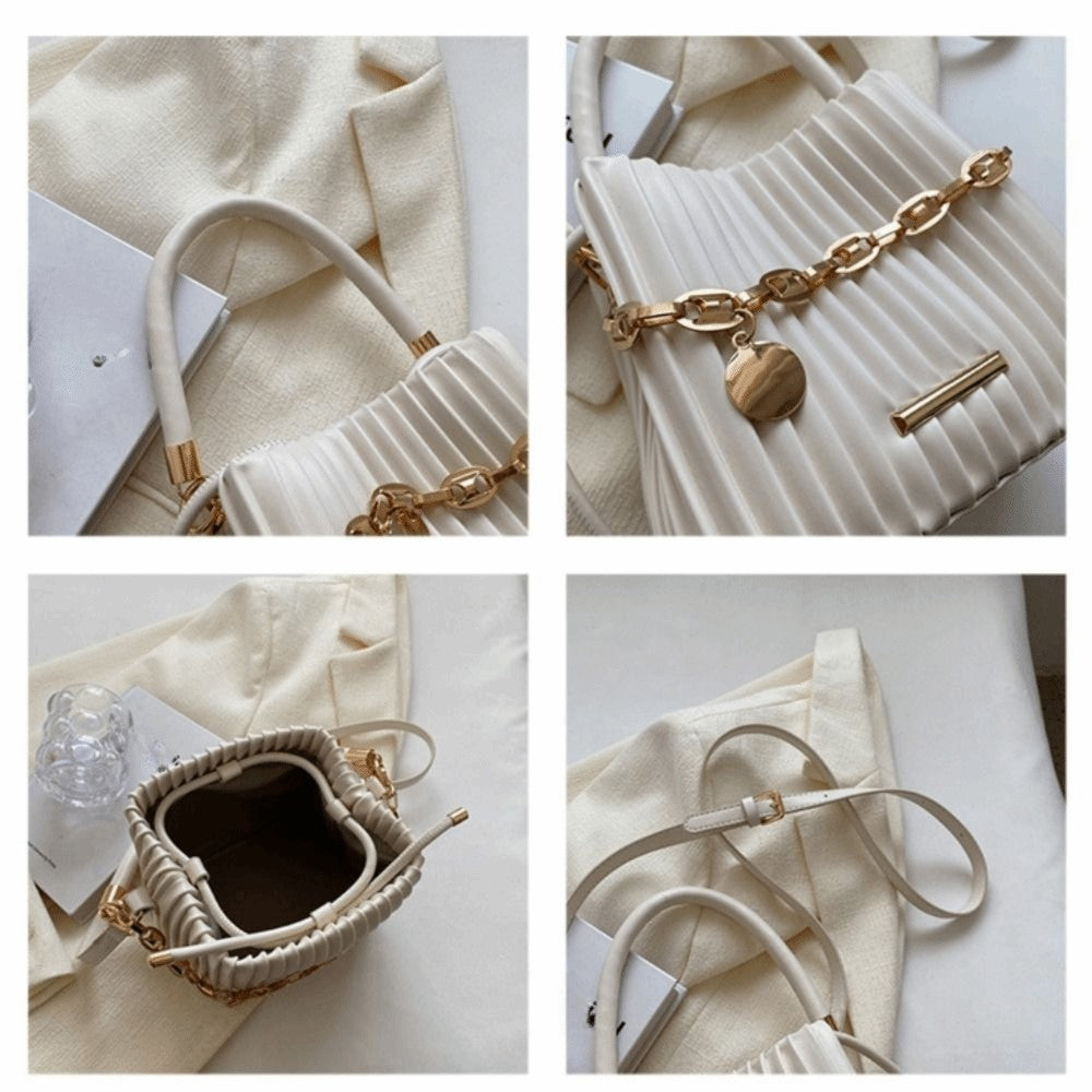 Trendy Pleated Design Crossbody Bag Stylish Chain Shoulder Bucket Bag Elegant Shoulder Purse Daily Use
