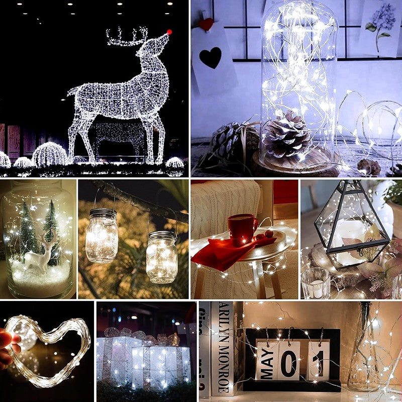 10pcs LED Fairy Light Battery Powered String Lights Waterproof Silver Wire Moon Light For DIY Wedding Party Bedroom Cake Decoar