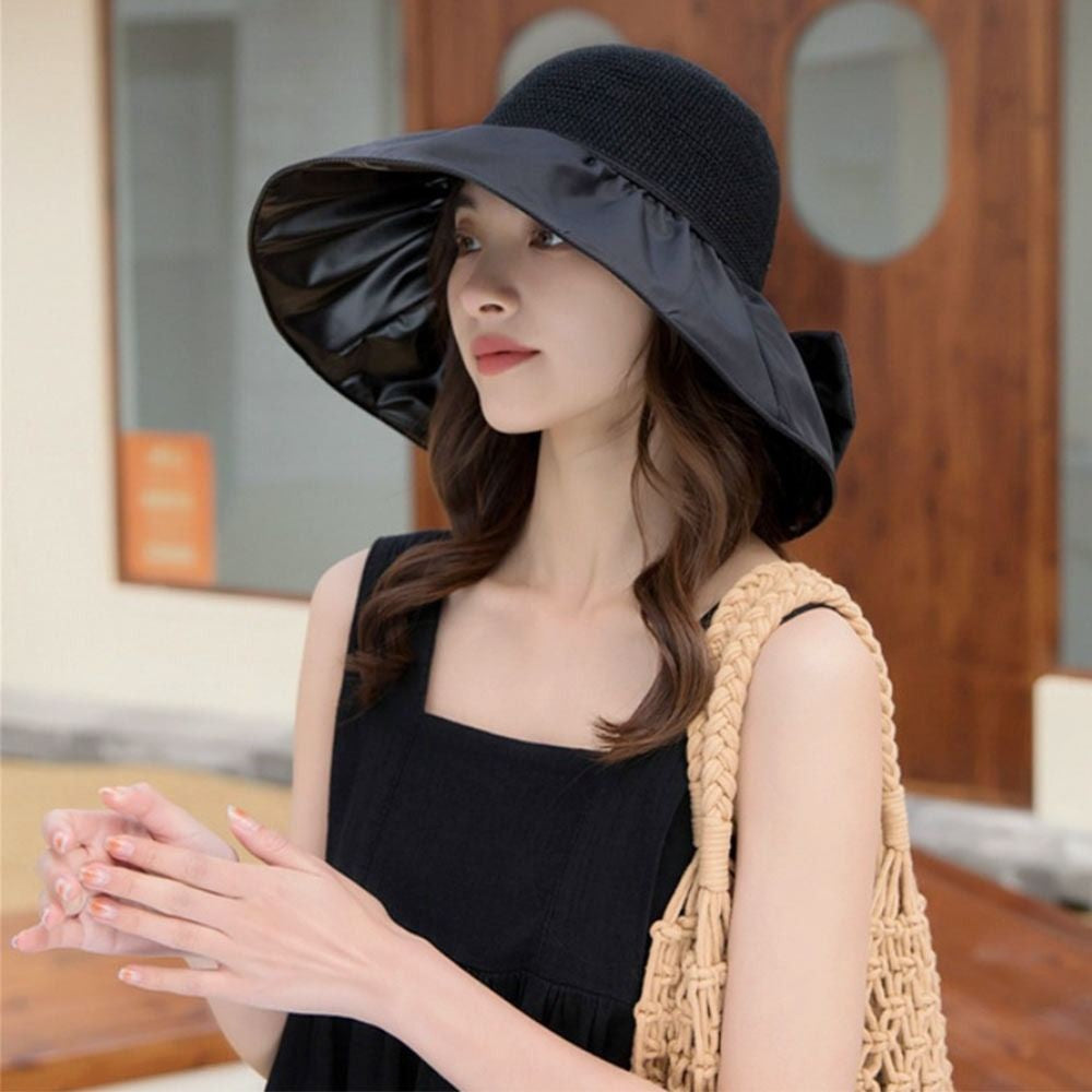 Summer Women Bucket Hat Anti-UV Sun Hats Soft Portable Wide Brim Outdoor Beach Hat Panama Cap With Storage Bag