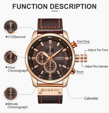 CURREN Brand Watch Men Leather Sports Watches Men's Army Military Quartz Wristwatch Chronograph Male Clock Relogio Masculino