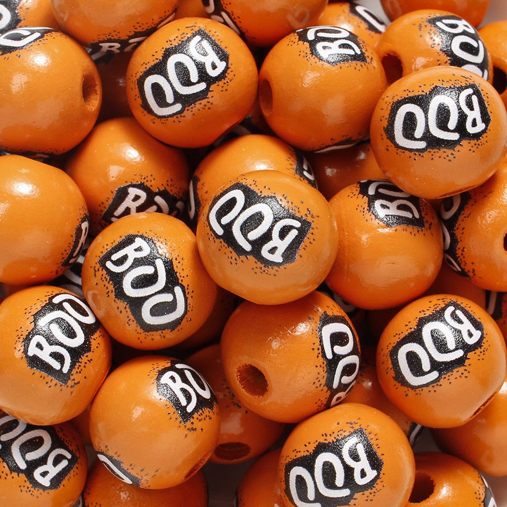 10pcs 16mm Wooden Spacer Beads Halloween Print Spider Eye Witch Bloodstain Ghost Face Mask Beads For Making Bracelet Necklace