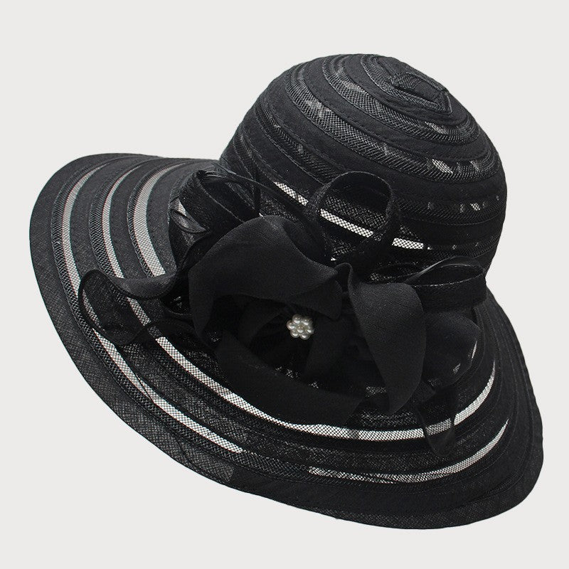 Novo Chapéu Feminino De Verão Em Organza Com Aba Larga E Flor Grande Fedora Elegante Para Casamento Igreja Festa