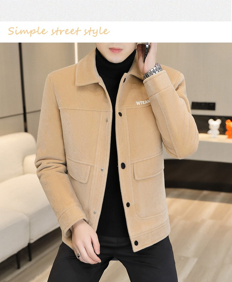 2022 Winter Wool Blends Jacket Plush Velvet and Short Thicken Trench Coat Casual Business Woolen Overcoat Social Men Clothing