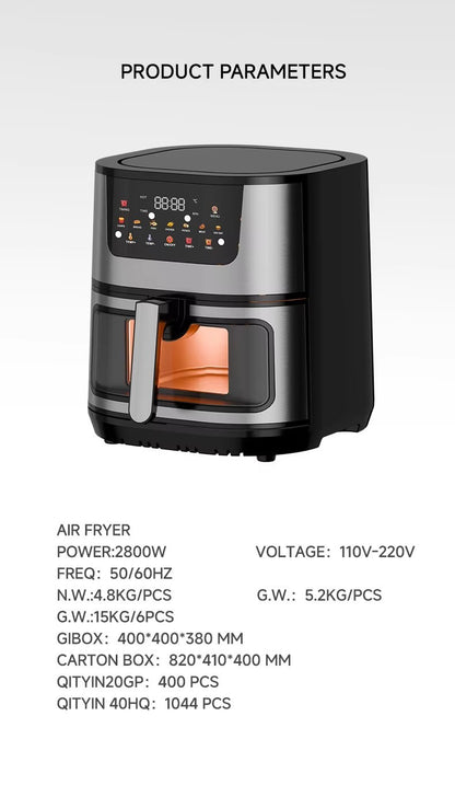 Fritadeira de ar inteligente de tela sensível ao toque, grande capacidade de 15L, aço inoxidável, multifuncional digital comercial