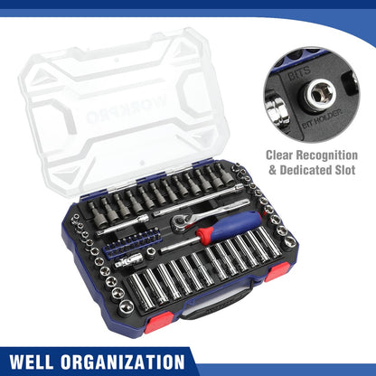 WORKPRO 69PC 1/4" Ratchet Wrench and Screwdriver Bits Set Sockets Set Hex Torque Quick Release Ratchet Wrench Handle Repair Tool