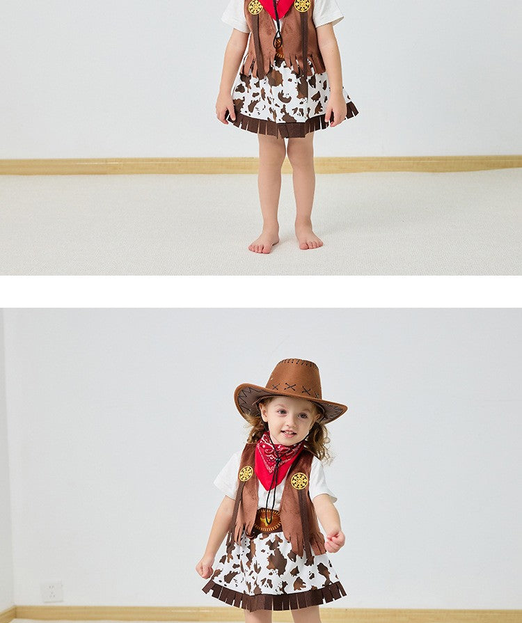 Cowboy Costume for Girls Purim Halloween Toddler Child Cowgirl Cosplay Vest Skirt Party Fancy Dress Carnival Birthday Clothes