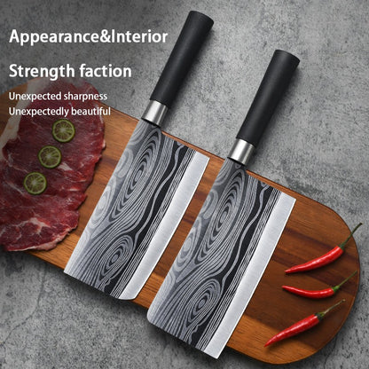 Kitchen Knives Scissors Sharpening Rod Set Laser Damascus Pattern Utility Stainless Steel Sharp Slicing Chef knife Cooking Tool