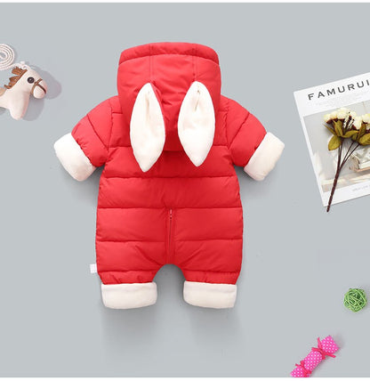 OLEKID 2025 Winter Baby Romper Plus Velvet Warm Baby Girl Snowsuit Cartoon Rabbit Baby Boys Jumpsuit Toddler Girl Overalls