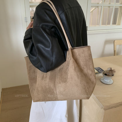 LEFTSIDE Women Faux Suede Shoulder Bag 2025 Winter Retro Soft Tote Bag Luxury Designer Trend Female High Capacity Handbags