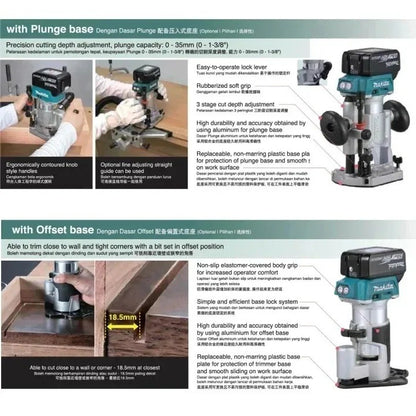 Makita DRT50 Original Aparador sem Fio Recarregável Máquina de Aparar Ferramenta de Fresagem sem Escovas para Ranhurar Madeira Máquina de Gravação
