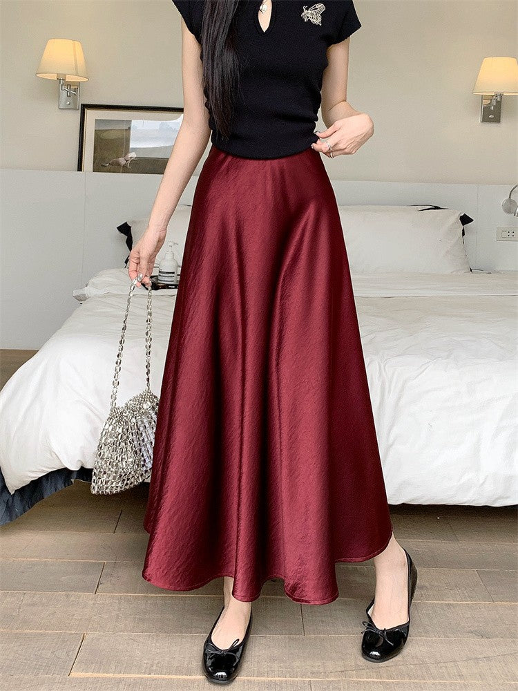 Plus Size Satin Half-Body Skirt Female 2026 Spring New Korean Fashion Temperament Elegant Solid Casual A-line Skirts