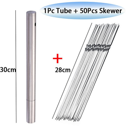 50Pcs Espeto de Churrasco de Aço Inoxidável Portátil Reutilizável com Tubo Espeto de Kebab de Ferro para Ferramentas de Acampamento e Piquenique ao Ar Livre