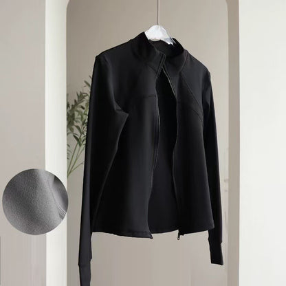 Women's High-End Velvet Yoga Jacket Stand Collar Long Sleeve Fitness Running Training Top for Autumn Winter Sports