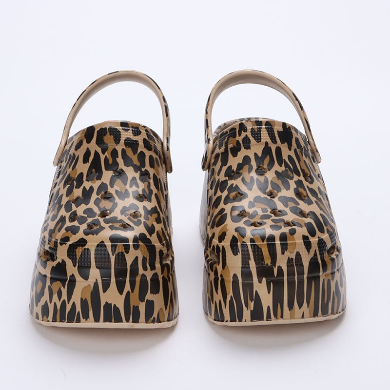 Leopard Thick Bottom Clogs for Women Closed Toe Chunky Platform Sandals Woman Summer 2023 Super High Wedge Heel Slippers Female