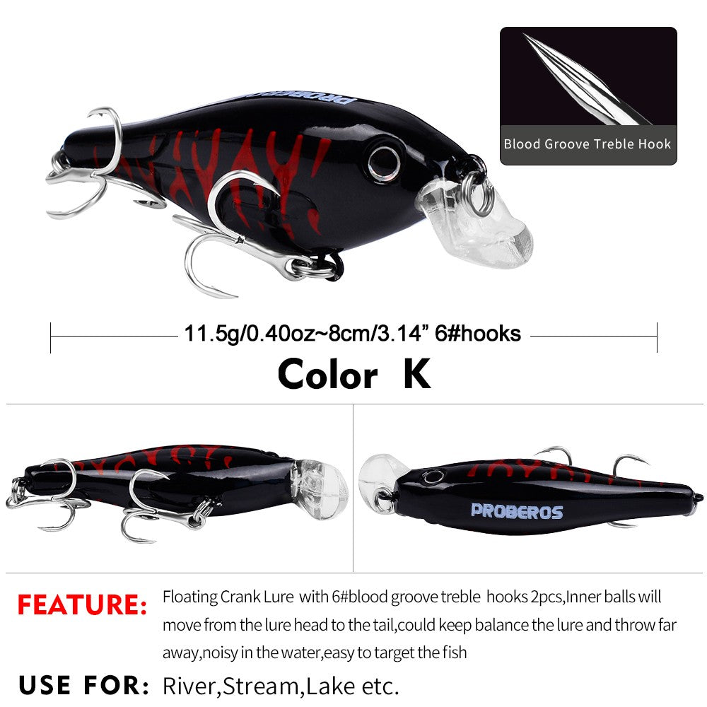 PROBEROS 1pc Simulation Floating Crankbait Fishing Lure, 11.5g Bionic Artificial Wobbler Bait, Fishing Accessories For Bass Pike