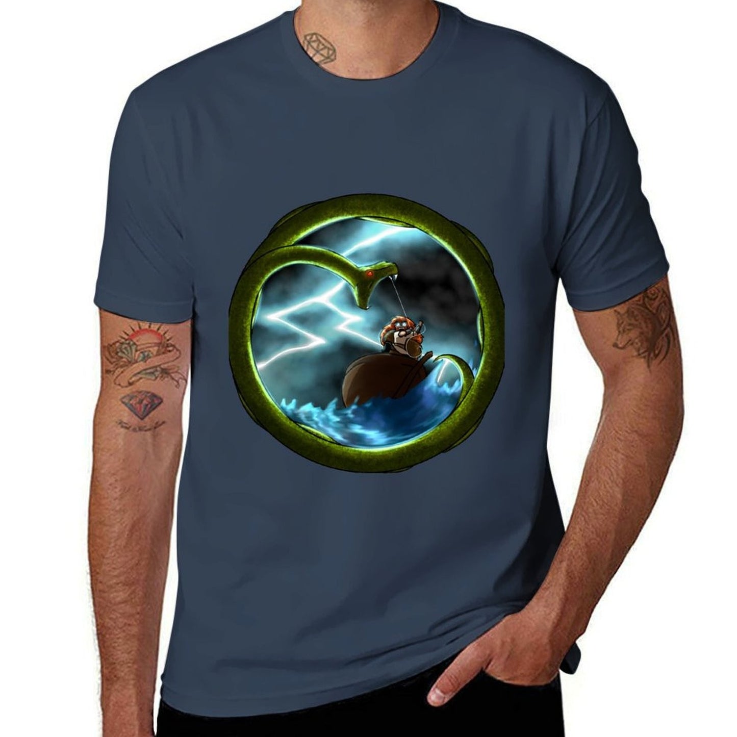 Thor vs Jormungandr T-Shirt t shirt man plain man t shirt heavy cotton T-Shirt